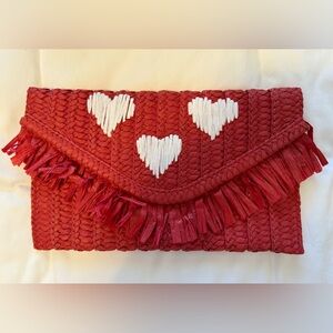 Red and White Heart Fringe Clutch